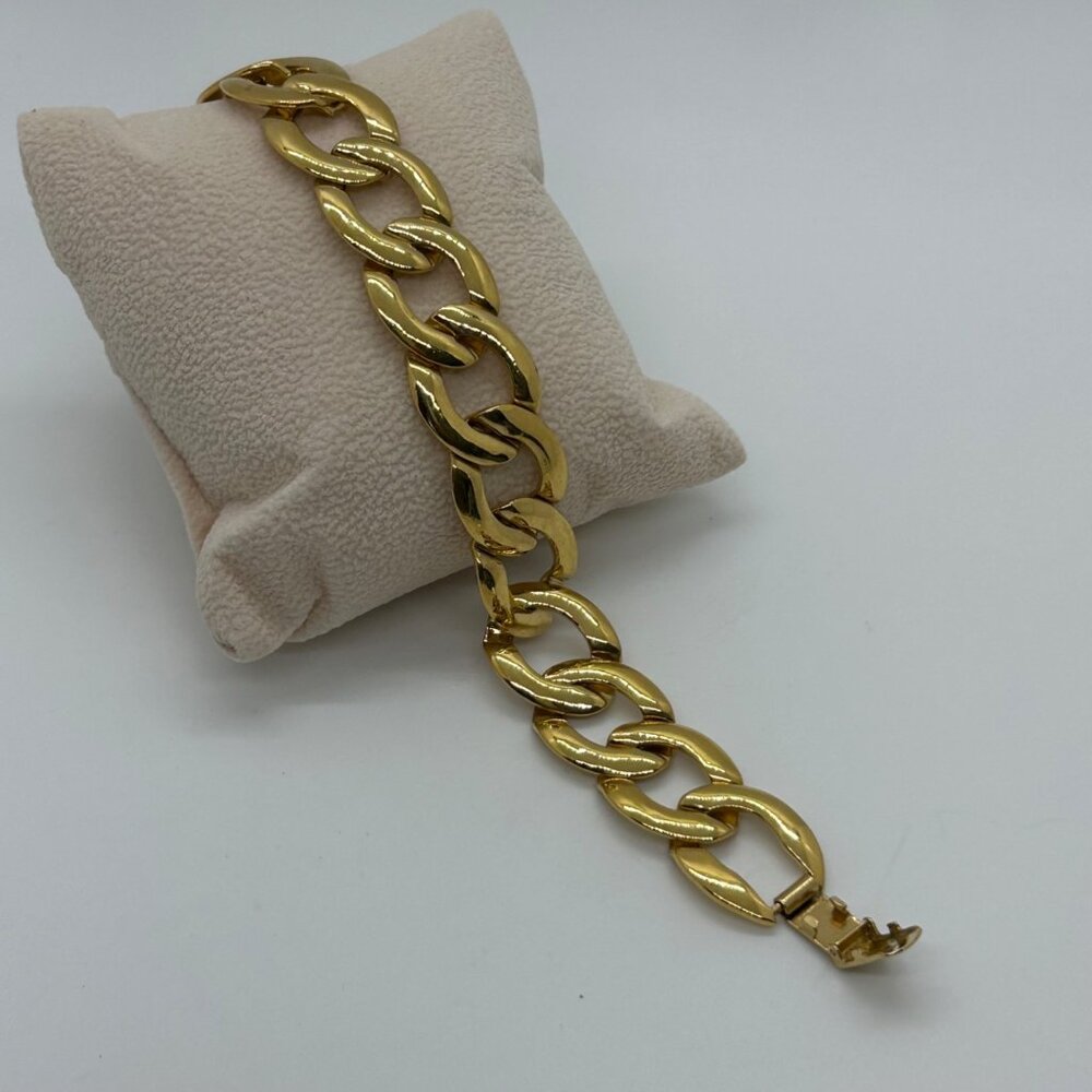 Vintage Napier Gold-tone Bracelet Chunky Curb Link 80s Designer Statement 7 in.